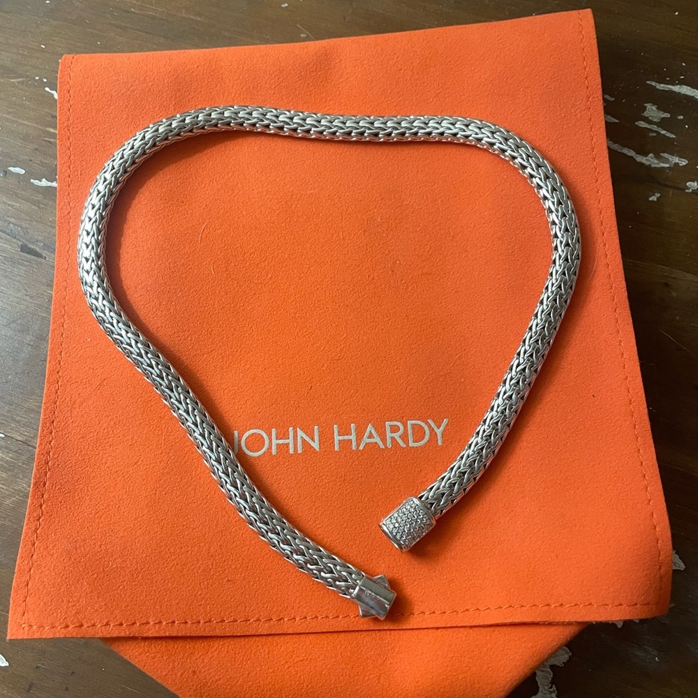 John Hardy Sterling Silver and 18k Necklace pave diamonds